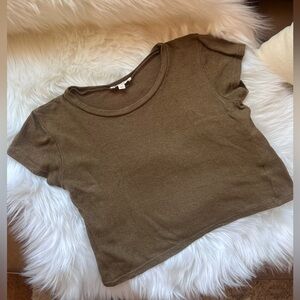 Ozma Cropped Lou Tee, Regen Silk Noil Jersey XS in Coffee